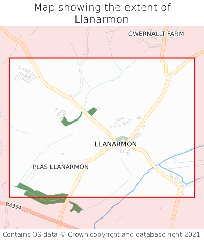 Map showing extent of Llanarmon as bounding box