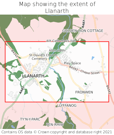 Map showing extent of Llanarth as bounding box