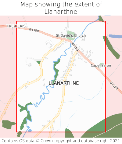 Map showing extent of Llanarthne as bounding box
