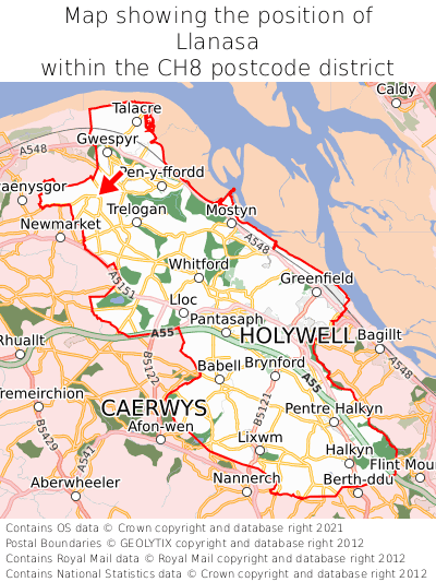 Map showing location of Llanasa within CH8