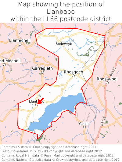 Map showing location of Llanbabo within LL66
