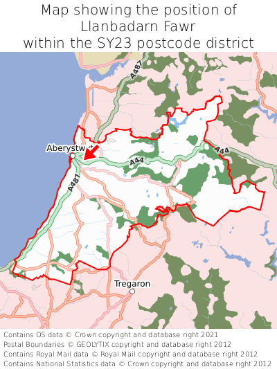 Map showing location of Llanbadarn Fawr within SY23