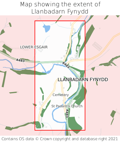 Map showing extent of Llanbadarn Fynydd as bounding box