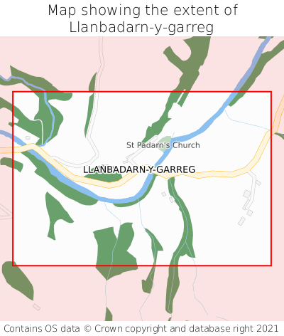 Map showing extent of Llanbadarn-y-garreg as bounding box