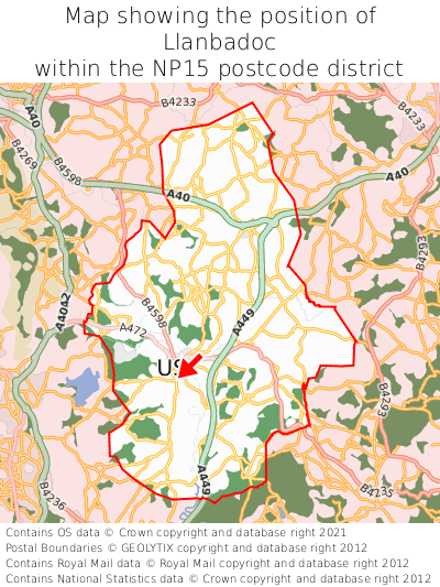 Map showing location of Llanbadoc within NP15