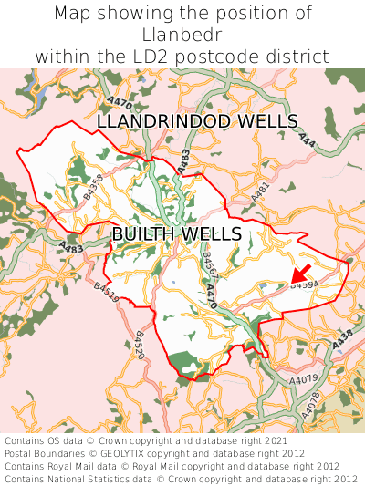 Map showing location of Llanbedr within LD2