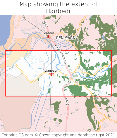 Map showing extent of Llanbedr as bounding box