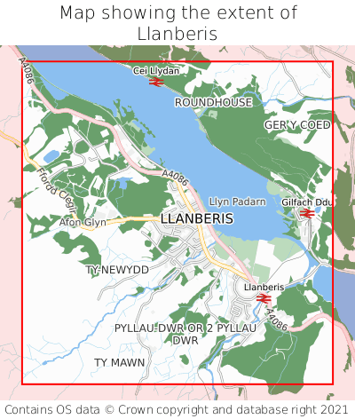 Map showing extent of Llanberis as bounding box