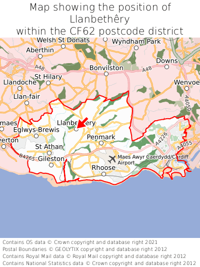 Map showing location of Llanbethêry within CF62