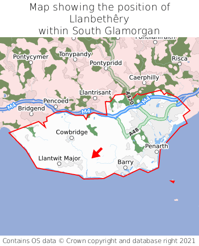 Map showing location of Llanbethêry within South Glamorgan