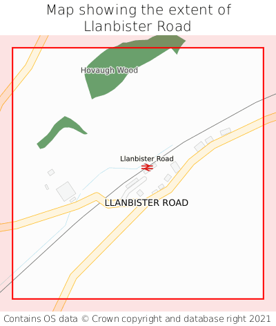 Map showing extent of Llanbister Road as bounding box