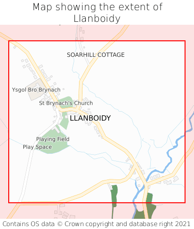 Map showing extent of Llanboidy as bounding box