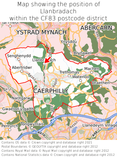 Map showing location of Llanbradach within CF83
