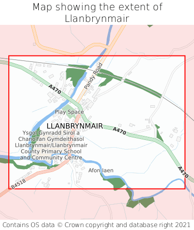 Map showing extent of Llanbrynmair as bounding box