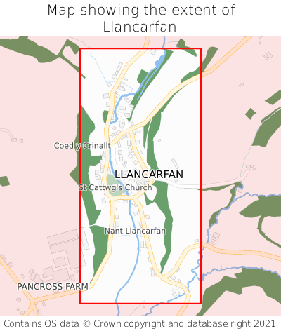 Map showing extent of Llancarfan as bounding box