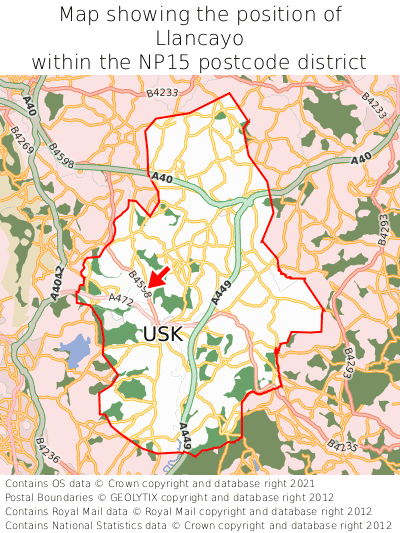 Map showing location of Llancayo within NP15