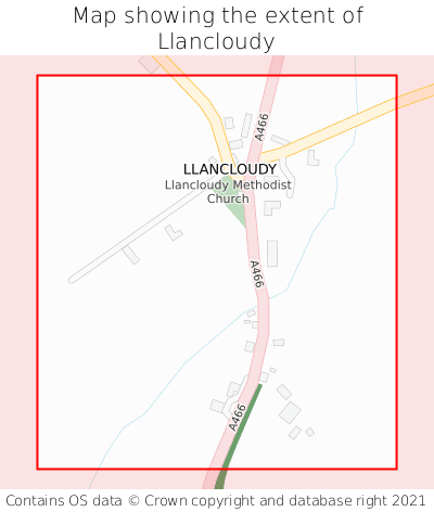 Map showing extent of Llancloudy as bounding box