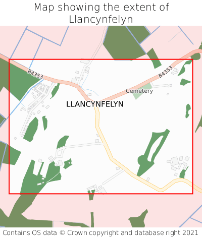 Map showing extent of Llancynfelyn as bounding box