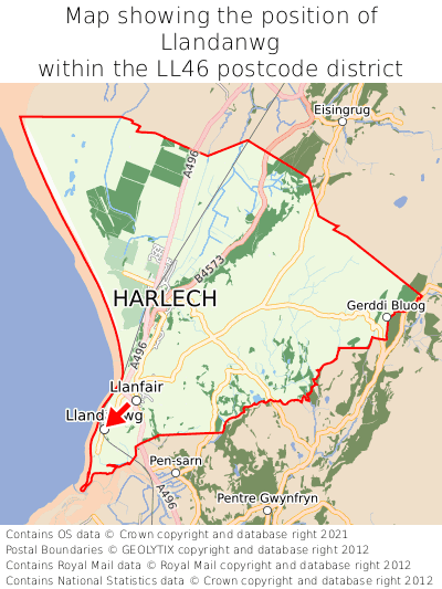 Map showing location of Llandanwg within LL46