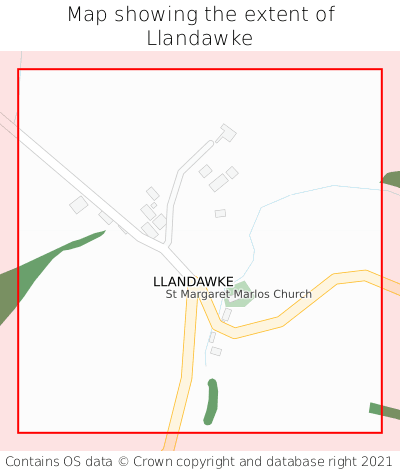 Map showing extent of Llandawke as bounding box