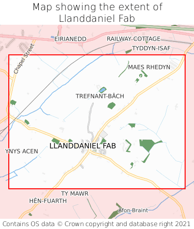 Map showing extent of Llanddaniel Fab as bounding box