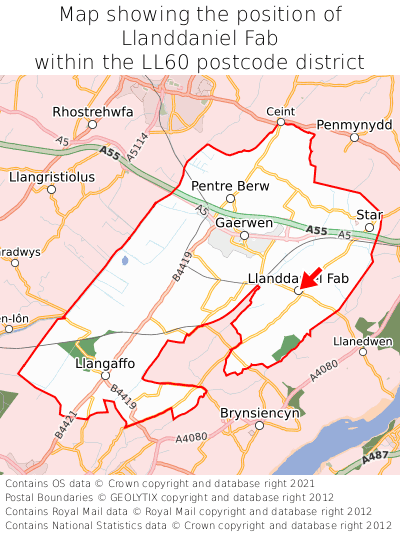 Map showing location of Llanddaniel Fab within LL60