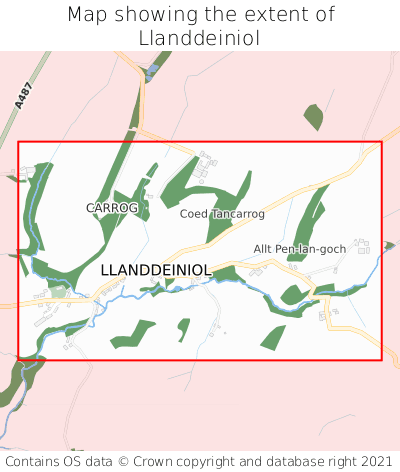 Map showing extent of Llanddeiniol as bounding box