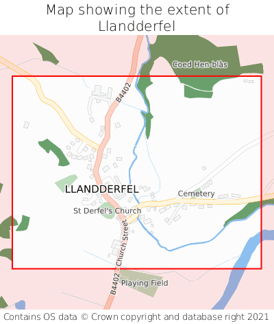 Map showing extent of Llandderfel as bounding box