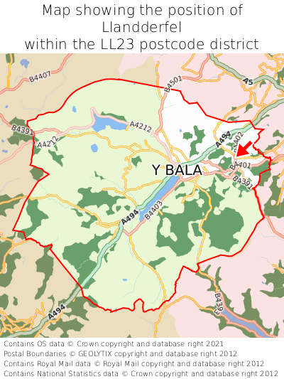 Map showing location of Llandderfel within LL23
