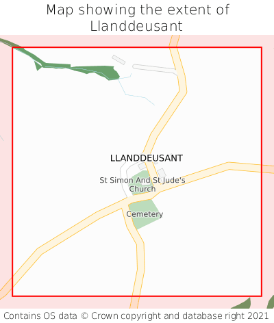 Map showing extent of Llanddeusant as bounding box