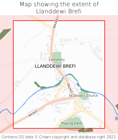 Map showing extent of Llanddewi Brefi as bounding box