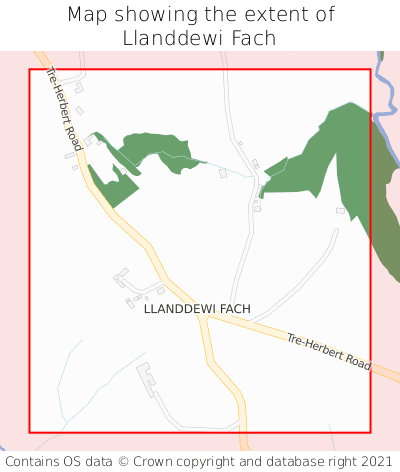 Map showing extent of Llanddewi Fach as bounding box