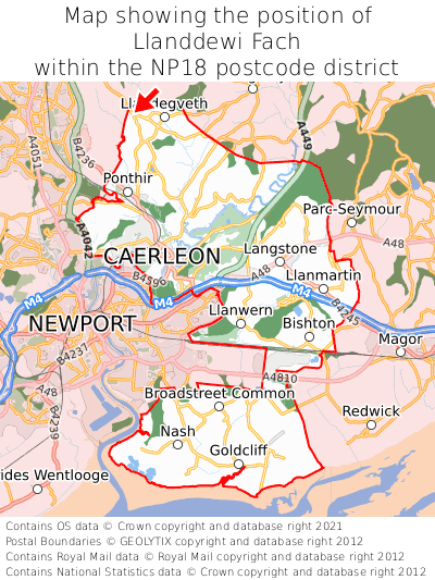 Map showing location of Llanddewi Fach within NP18