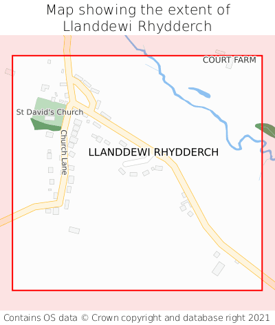 Map showing extent of Llanddewi Rhydderch as bounding box