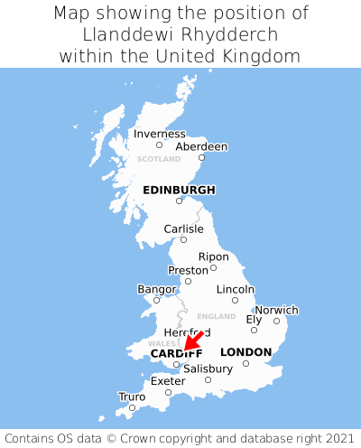 Map showing location of Llanddewi Rhydderch within the UK