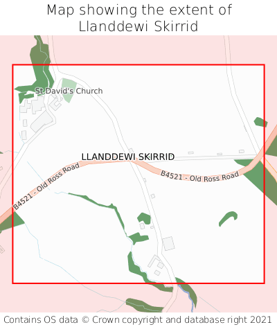 Map showing extent of Llanddewi Skirrid as bounding box
