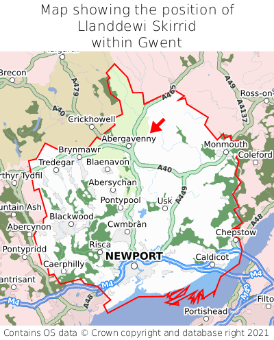 Map showing location of Llanddewi Skirrid within Gwent