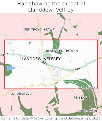 Map showing extent of Llanddewi Velfrey as bounding box