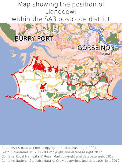 Map showing location of Llanddewi within SA3