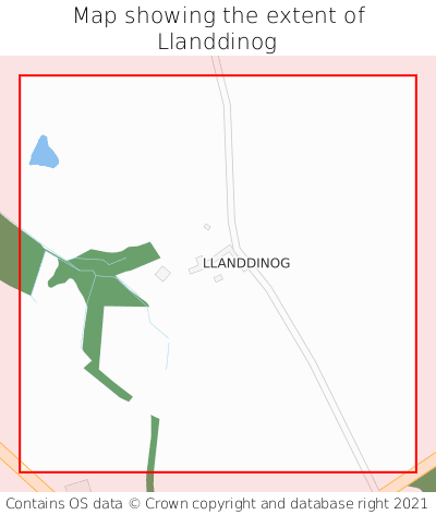 Map showing extent of Llanddinog as bounding box