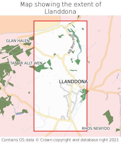 Map showing extent of Llanddona as bounding box