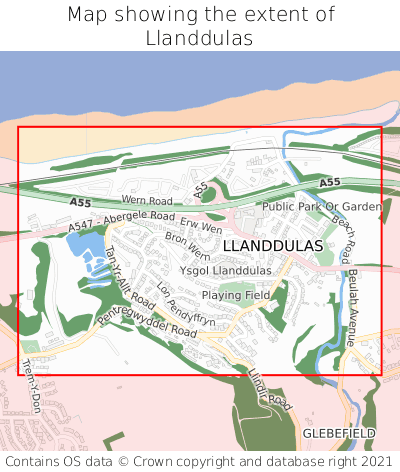 Map showing extent of Llanddulas as bounding box