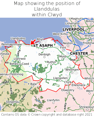 Map showing location of Llanddulas within Clwyd