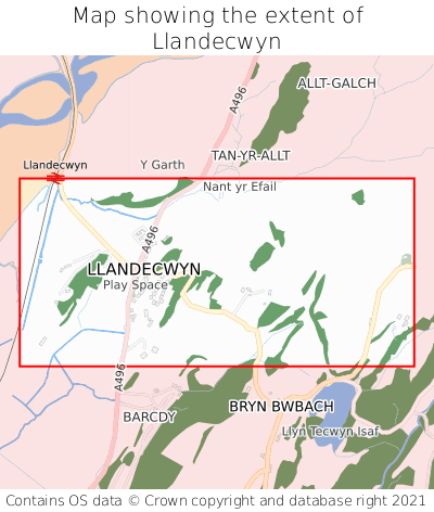 Map showing extent of Llandecwyn as bounding box
