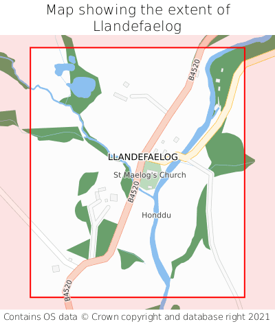 Map showing extent of Llandefaelog as bounding box