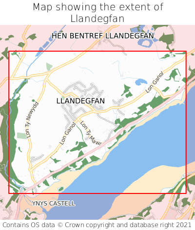 Map showing extent of Llandegfan as bounding box