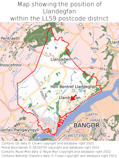 Map showing location of Llandegfan within LL59