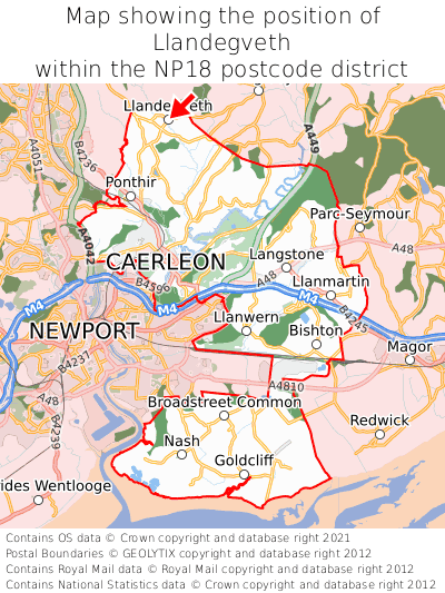 Map showing location of Llandegveth within NP18