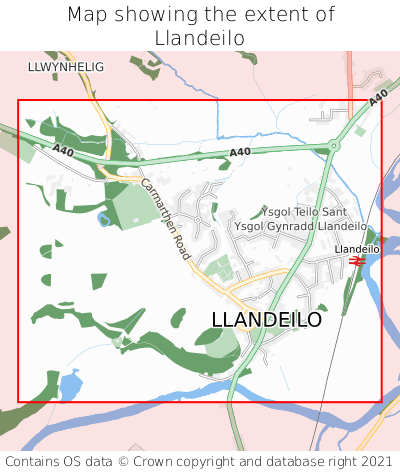 Map showing extent of Llandeilo as bounding box