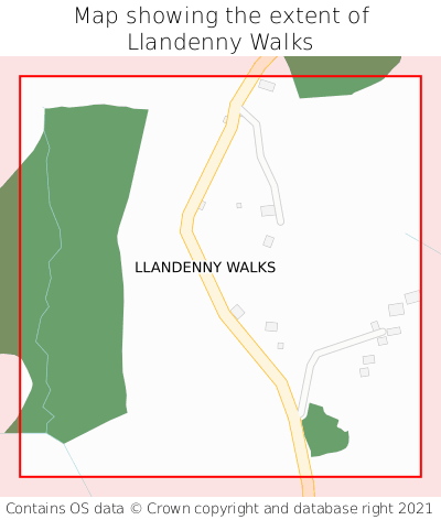 Map showing extent of Llandenny Walks as bounding box